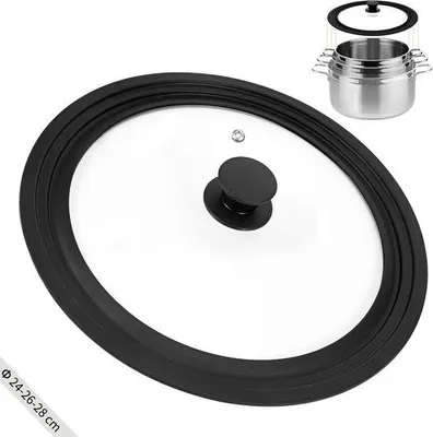 Immagine prodotto di Coperchio in silicone 3-in-1 - 24/26/28 cm - Resistente al calore - In vetro temperato - Adatto per pentole e padelle