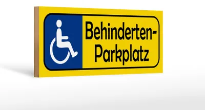 Produktbild von Holzschild Behinderten Parkplatz gelbes Schild, 27 x 10 cm, Holzschilder Achtung Widerrechtliches Parken