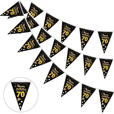 Produktbild von Girlande 70. Geburtstag, Banner Wimpelkette, Schwarz Gold, 5,7m Länge