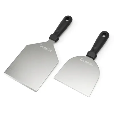 Zdjęcie produktu dla Gardenko Zestaw 2 łopatek ze stali nierdzewnej do Smash Burgerów, szpatułki i łopatki do grilla, 31,4 cm + 24,8 cm
