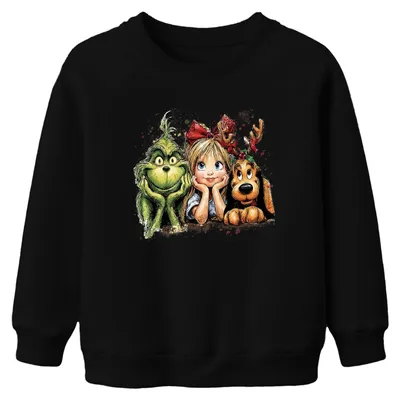 Produktbild von Grinch Cindy Lou Who Max Weihnachten Kinder lustig Retro Uni Kinder Sweatshirt Pullover, Schwarz, 104