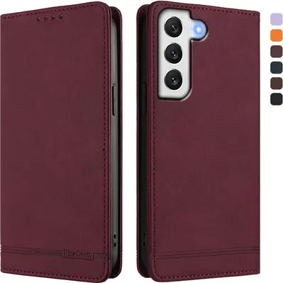 Produktbild von Hülle für Samsung Galaxy S22 5G, Retro Kunstleder Ständer Klapphülle mit Kartenfächer und Magnetische Rot