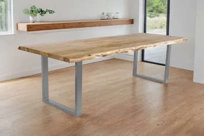 Produktbild von Esstisch Baumkante Akazie massiv 50mm Eichefarben 280 x 100 cm U-Gestell silber CALI