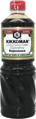 A bottle of Kikkoman Gluten-free Soy Sauce.