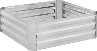 Obrázok produktu pre Vysoký záhon Relaxdays, pozinkovaný kov, na kvety, rastliny a zeleninu, VxŠxH: 30x90x90 cm, hranatý záhon, strieborný