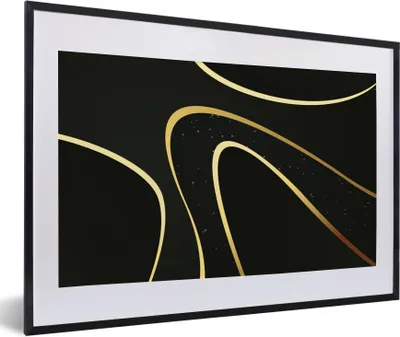 Produktbild von MuchoWow® Gerahmtes Poster Goldene Wellen auf schwarzem Hintergrund 60x40 cm - Poster mit Schwarzem Bilderrahmen Wandposter Rahmen Foto Bilder - Schlafzimmer - Plakat in Rahmen - Drucken