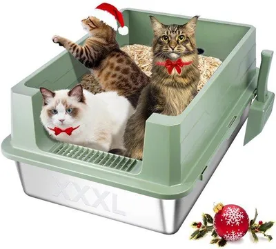 Produktbild von Unyqoos® große Katzentoilette aus Edelstahl 71 x 51 x 30 cm, 50 L – 30 cm hoher Rand, robustes Katzenklo für Mehrkatzenhaushalte & große Rassen