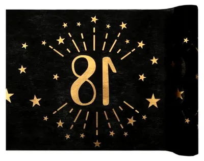Produktbild von Tischläufer zum Geburtstag 18, Schwarz-Gold, 30 cm x 5 m