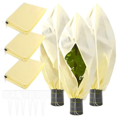 Image de Protection hivernale pour plantes, 3 pièces, protection pour plantes en pot, 100 x 80 cm, avec fermeture éclair, protection contre le froid et le gel, respirante, réutilisable.