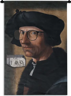 Produktbild von MuchoWow® Wandteppich Wandbehang Selbstporträt - Jacob Cornelisz van Oostsanen - Brille 90x135 cm Tapisserie Dekoration Wandtuch - Baumwolle - Wandskulptur