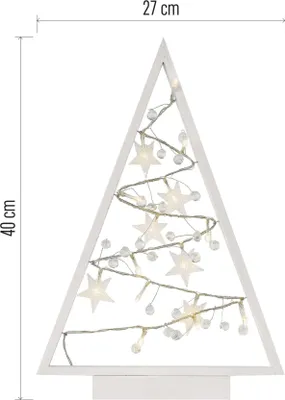 LED dekorace – svítící stromeček s ozdobami, 40 cm, 2x AA, vnitřní, teplá bílá, časovač