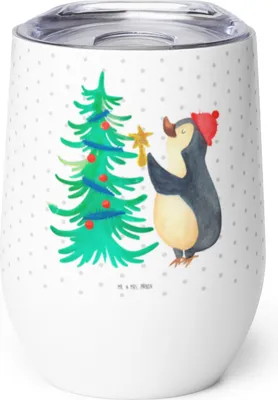 Produktbild von Mr. & Mrs. Panda Thermobecher Pinguin Weihnachtsbaum - Weiß - Geschenk, edelstahl, thermosbecher, kaffee tasse, Weihnachten, Isolierbecher, Thermo Becher, Winter