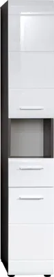 Produktbild von Line Bad Hochschrank 2 Türen, 1 Schublade, 1 offenes Fach rauchsilber, weiß Hochglanz.