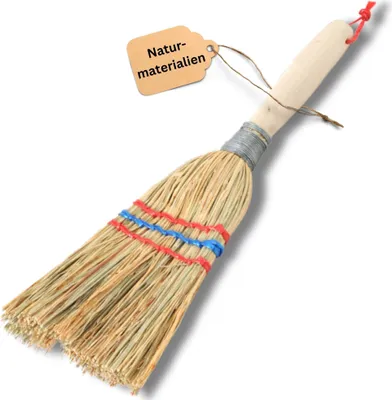 Produktbild von Novatool Kleiner Besen Reisigbesen mit Stiel kurz 28cm Strohbesen Kinder Hexenbesen klein Garden broom MINI Besen klein IDEAL als Kinderbesen & Campingbesen