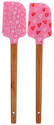 Produktbild von 2er Set Silikon Teigschaber mit Holzgriff, Hitzebeständig, Antihaft, Rosa/Hellrosa