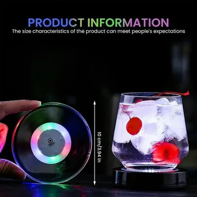 Zdjęcie produktu dla Podkładki pod napoje LED - Kolorowe podkładki - Różne tryby oświetlenia - Okrągłe - Wodoodporne - Idealne na imprezy - 12 sztuk
