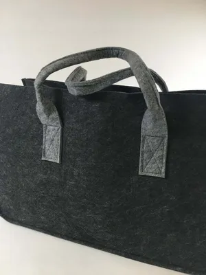 Image de Sac pour bois de cheminée en feutre gris foncé avec anse gris clair 48x28x25cm