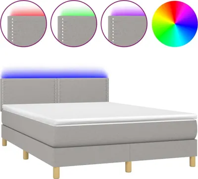 Produktbild von vidaXL Boxspringbett mit Matratze & LED Hellgrau 140x200 cm Stoff