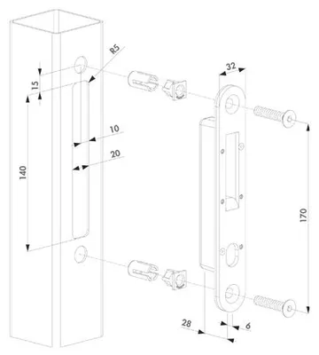 Produktbild von Locinox SHKC Edelstahl Schließblech für Einsteckschloss H-COMPACT
