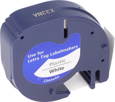 Produktbild von Schriftband-Kassette nur passend für Dymo 91201, LetraTag LT-100H, S0721610, S0721700 12mm schwarz auf weiß Plastic