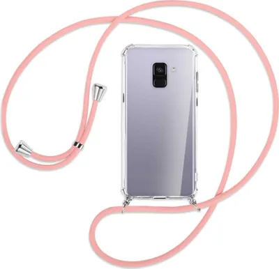 Produktbild von Handykette Backcover-Schutzhülle mit Band (Metall silberfarben) für Samsung Galaxy A8 Plus 2018 - rosa