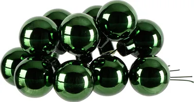 Produktbild von Weihnachtskugeln am Draht 2cm Glas 144 Stück - Piniengrün glänzend