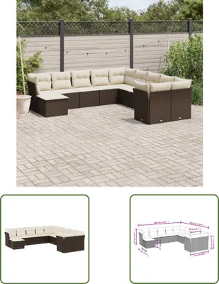 Produktbild von The Living Store 11-tlg. Garten-Sofagarnitur mit Kissen Braun Poly Rattan