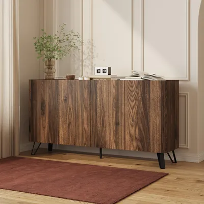 Produktbild von Sideboard 'Trorlon' mit 4 Türen 160 x 40 x 83 cm Walnussoptik / Travertin