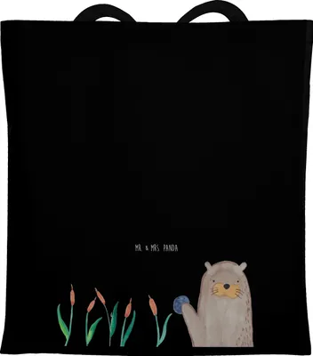 Produktbild von Mr. & Mrs. Panda Tote Bag Otter Stein - Schwarz - Geschenk, Pflanzen, Seeotter See, Jutebeutel, Schultasche, totebag, Laptoptasche, Munter, Tasche, Grüßen