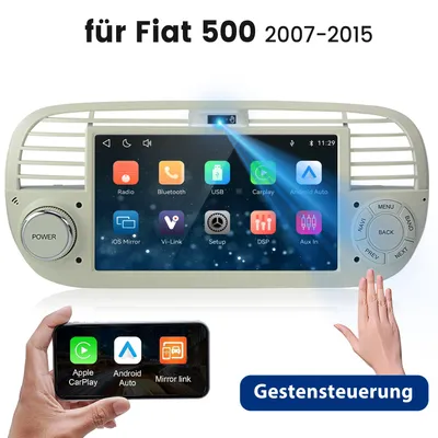 Produktbild von CarPlay Autoradio 7 Zoll für Fiat 500 (2007-2015) – mit Android Auto, Bluetooth Freisprechen, Mirror Link, Rückfahrkamera vorbereitet Weiß