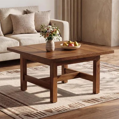 Immagine prodotto di Tavolino da divano in legno, stile mid-century, ideale per il soggiorno, con gambe robuste e piano d'appoggio spazioso, perfetto anche per l'ufficio domestico, colore marrone rustico