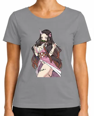 Productafbeelding van Nezuko, demonen, bamboeklem, anime, cosplay, cadeau, manga, schattig, dames T-shirt, grijs, maat S