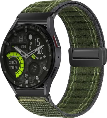 Produktbild von Smartwatch Armband für Samsung Galaxy Watch6 44mm Nylon Textil Band Ersatzband Wechselband Magnetverschluss flexibel atmungsaktiv Grün Oliv
