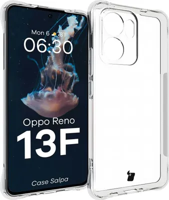 A transparent phone case is shown next to a smartphone displaying a jellyfish wallpaper.