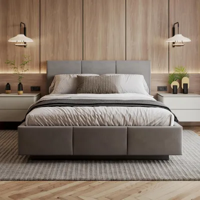 Produktbild von FDM Bett ALMADA Trinity 90x200 cm Polsterbett mit Lattenrost aus Metall Bettkasten Stauraumbett Samt graphit