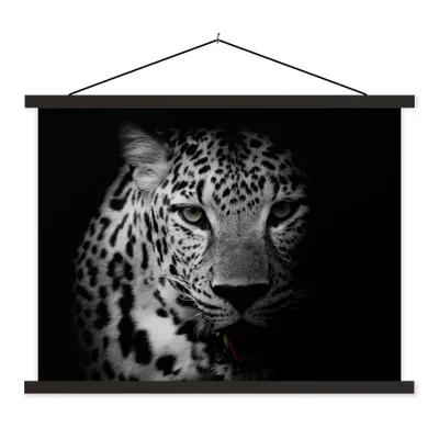 Produktbild von MuchoWow® Textilposter Tiere - Schwarz - Weiß - Panther - Porträt 120x90 cm mit schwarzem Rahmen - Aufhänger für Poster