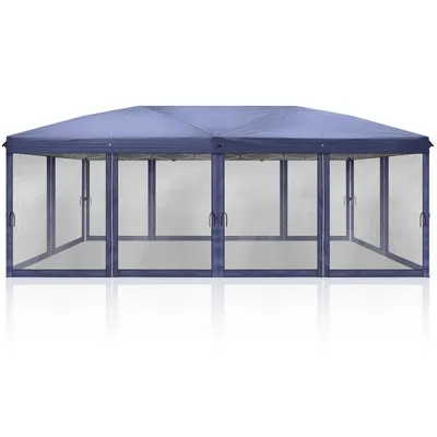 Produktbild von FCH 3x 6m Faltpavillon, Pop Up Pavillon mit 6 Seitenwänden, wasserdicht, UV-Schutz,Gartenpavillon Partyzelt ,blau