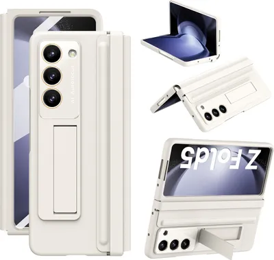 Produktbild von Schutzhülle für Samsung Galaxy Z Fold 5 Ledertaschen mit Lederscharnier, Displayschutz, Ständer Weiß