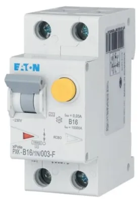 Imagen del producto de Interruptor combinado Eaton FI/LS, 16A, 1+N, 30mA, modelo PXK-B16/1N/003-F (193528)