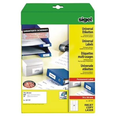 Produktbild von SIGEL LA131 Universal-Etiketten, 70 x 36 mm, weiß, 600 Etiketten
