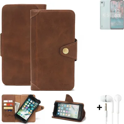 Produktbild von K-S-Trade Handyhülle + Kopfhörer kompatibel mit Nokia C12 Pro Schutz Hülle Walletcase Bookstyle Tasche Case Handytasche Wallet Flipcase Cover PU