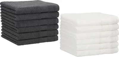 Produktbild von Betz 12 Stück Gästetücher 30x50 cm PALERMO 100% Baumwolle  Farbe: weiß und anthrazit