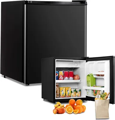Produktbild von Mini-Kühlschrank 46L, Kühl-Gefrier-Kombination mit Temperaturregelung, Getraenkekühlschrank mit verstellbaren Füssen & wechselbarem Türanschlag, Flaschenkühlschrank mit Gefrierfach (Schwarz)