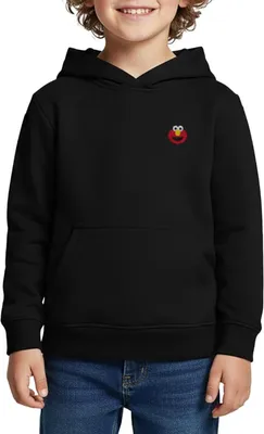 Produktbild von Spreadshirt Sesamstraße Elmo Gesicht Stick Kinder Premium Hoodie, 122/128 (6 Jahre), Schwarz