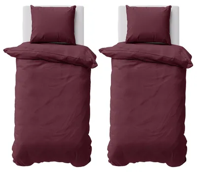 Produktbild von Bettwäsche 135x200 cm Bettbezug 100%Baumwolle Renforce Einfarbig Bettgarnitur Set Bordeaux 4 teilig