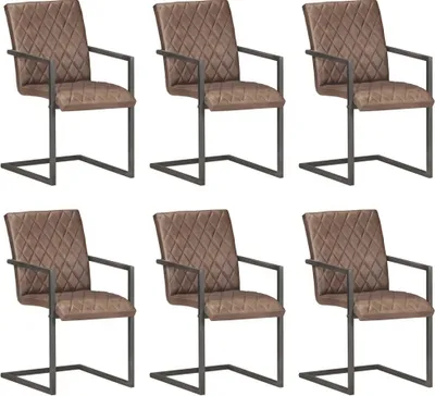 Produktbild von Design Möbel Freischwinger 6er Set Braun Echtleder - 2024 Neu