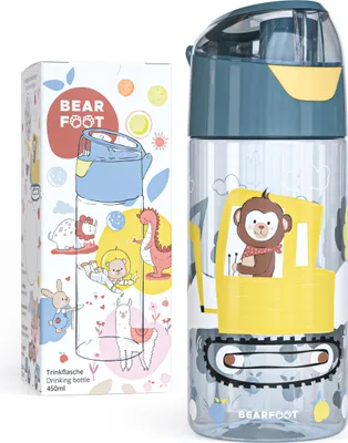 Produktbild von Trinkflasche Kinder 450ml, leichte Tritan Wasserflasche, BPA frei, auslaufsicher, Kohlensäure geeignet, spülmaschinenfest, Jungen, Mädchen - Bagger