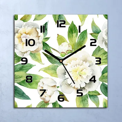 Produktbild von Wanduhr Echt-Glas-Küchenuhr Weiße Pfingstrosen Quarz 30x30 Deko Bilder