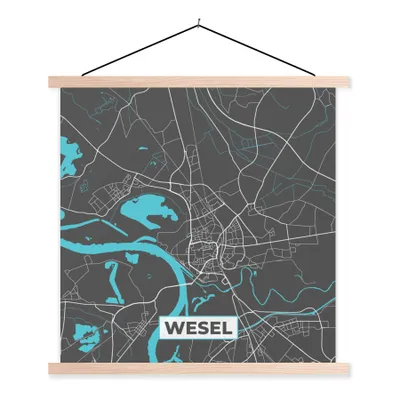 Produktbild von MuchoWow® Textilposter Deutschland - Blau - Wesel - Stadtplan - Karte 120x120 cm mit holzfarbenen Rahmen - Textil-Poster