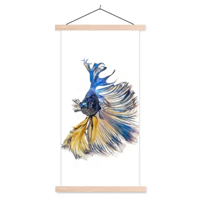 Produktbild von MuchoWow® Textilposter Fisch - Schwanz - Blau 60x120 cm mit holzfarbenen Rahmen - Holz